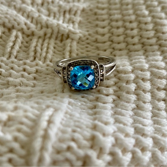 Masterpiece Sterling Silver Blue Topaz & Lab White Sapphire Halo Ring Size 7 - Picture 17 of 17